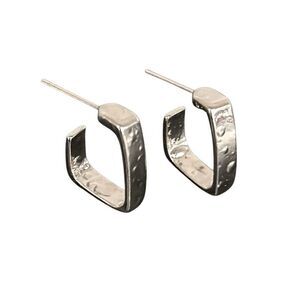 Square Hammered Silver Tone Hoop Earrings, 0.5”, Urban Geometric Men’s Jewelry